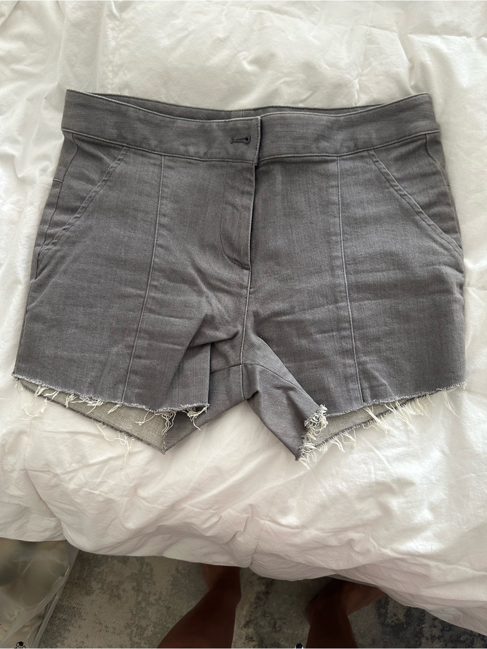 Veronica Beard Gray Frayed Hem Jean Shorts